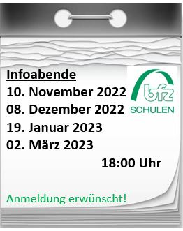 Im Bild sind die Daten der Termine an Infoabenden an der Technikerschule Amberg angegeben: 10. November 2022, 8. Dezember 2022, 19. Januar 2023, 2. März 2023 jeweils um 18 Uhr