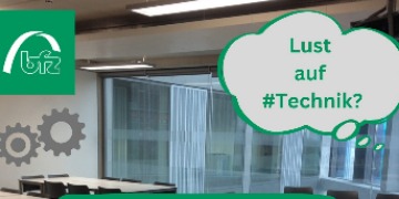 Bewerbung Auf einer Sprechblase steht "Lust auf #Technik?"